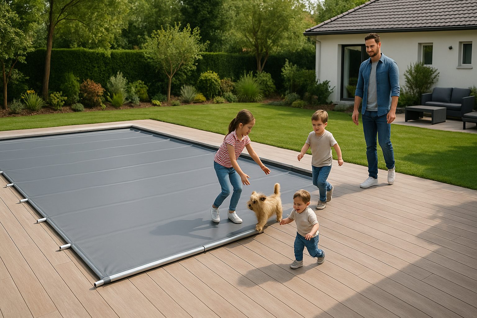 B&acirc;che &agrave; barres sur piscine